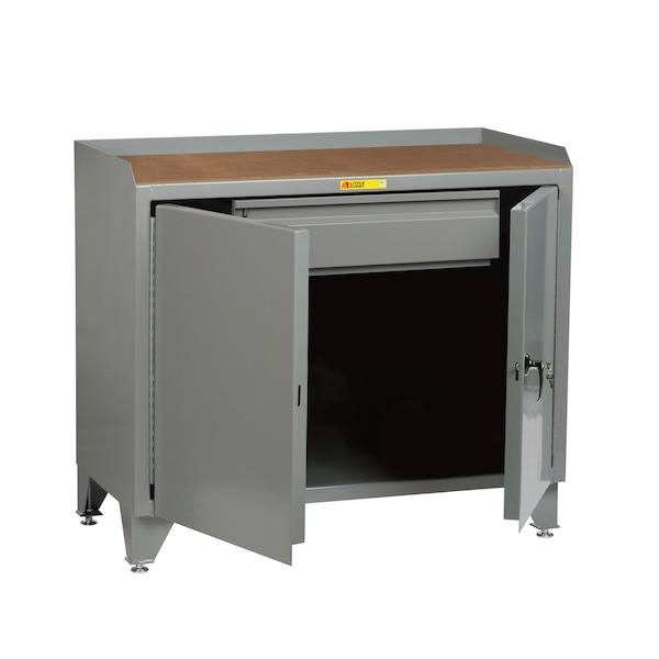 Counter Height Bench Cabinet, 36"W, Solid Doors, Hardboard